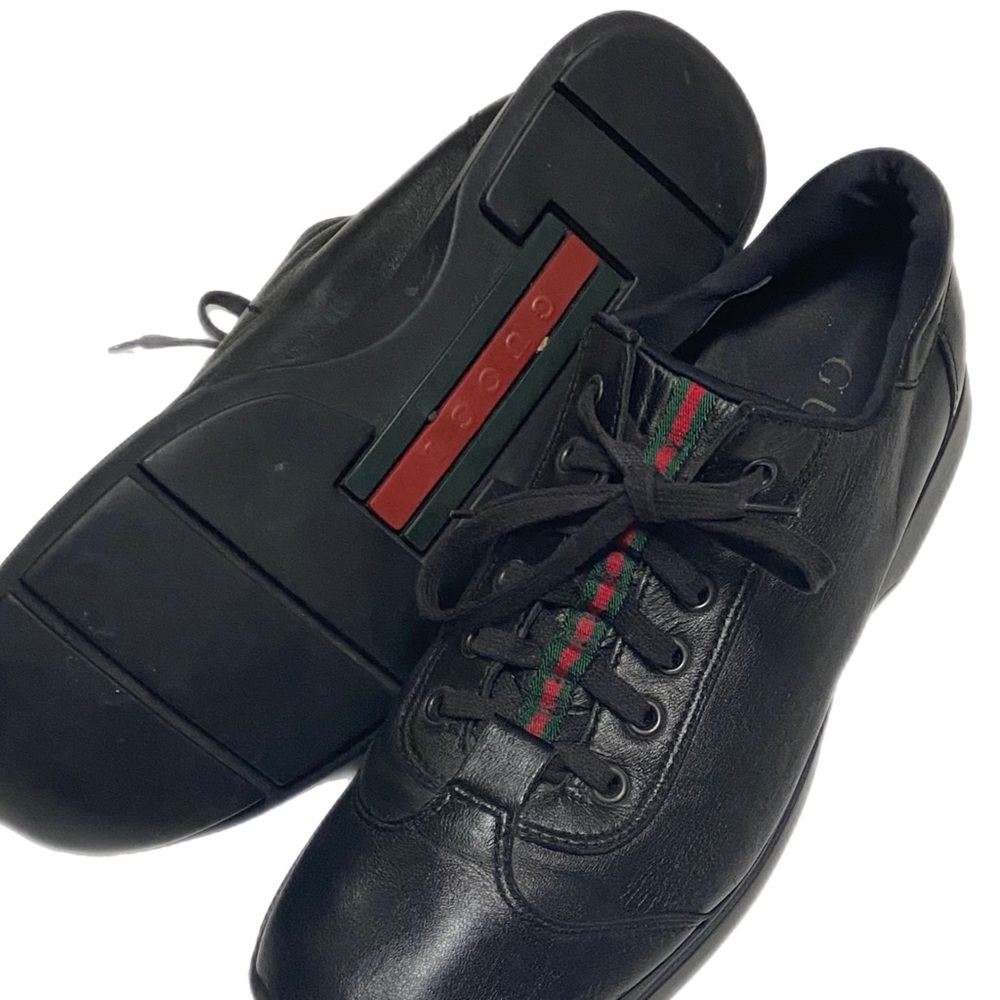 Authentic Gucci Leather Low Top Dress Shoes Sneakers All Black Men’s 9.5